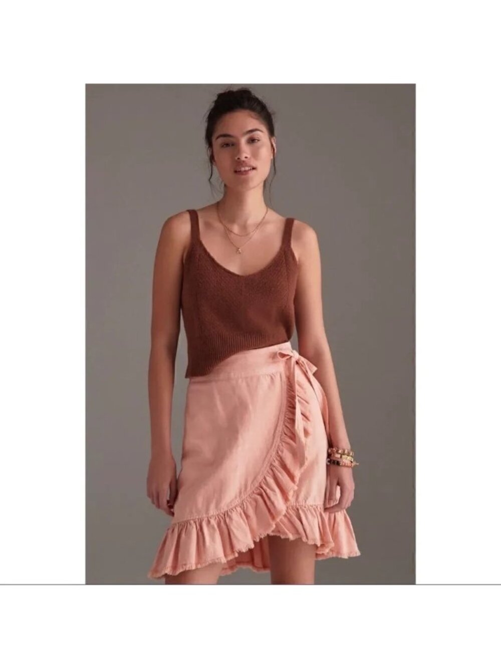 Anthropologie Pilcro Nettie Ruffled Hem Peach Pink Wrap Mini Skirt Size XS